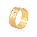 Elegant gold-plated open ring featuring a minimalist cutout H-shaped design for women - Gold-Gemini