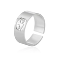 Polished silver stainless steel open ring featuring a cutout Cancer zodiac symbol - Silver-Cancer