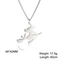Collier avec pendentif silhouette de sorcière et chat en acier poli avec dimensions - Avec chaîne / Argent