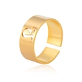 Adjustable golden stainless steel ring featuring a cutout Leo zodiac sign motif - Gold-Leo