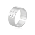 Minimalist silver Aquarius zodiac sign open ring in polished stainless steel for women - Silver-Aquarius