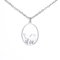 Silver stainless steel bird in garden silhouette necklace with oval open pendant - Steel
