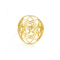 Polished gold stainless steel Om ring with lotus mandala hollow design on white background - US 7 / Gold