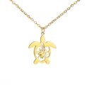 Halskette aus goldenem Edelstahl mit hohlem Schildkrötenanhänger und Hibiskusblüte - Halskette / Gold
