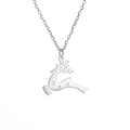 Silver stainless steel necklace with jumping reindeer pendant and snowflake hollow detail - Steel