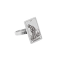 Stainless steel tarot ring featuring the Strength card design with a silver metallic finish - Size 7 / Justice / Steel