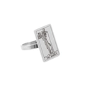 Silver stainless steel tarot ring featuring The Hermit IX design on a rectangular face - Size 7 / The Hermit / Steel