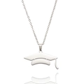 Silver stainless steel graduation cap pendant necklace with tassel for students - Steel