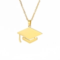 Polished gold doctoral cap pendant necklace with adjustable chain for graduates - Gold