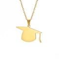 Élégant collier doré avec pendentif chapeau de diplômé et gland en acier inoxydable - Or