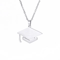 Adjustable silver graduation cap pendant necklace with tassel detail for graduates - Steel