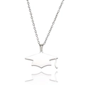 Silver stainless steel graduation cap pendant necklace with polished finish on silver chain - Silver