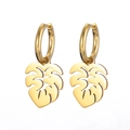 Gold monstera leaf drop earrings made of polished stainless steel for women - Gold