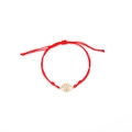 Adjustable red woven cord bracelet with golden hollow floral charm and lucky knot design - Red/Gold