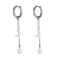 Boucles d'oreilles créoles en acier argenté avec breloques lune et étoile suspendues - Acier