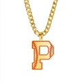 Collier maille cubaine dorée avec pendentif lettre P à coutures de baseball pour fans - Lettre P