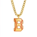 Collier à chaîne cubaine dorée avec pendentif lettre B et détails de couture de baseball - Lettre B