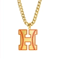 Collier maille cubaine hip-hop avec pendentif lettre H dorée aux détails de couture de baseball - Lettre H