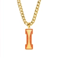 Collier chaîne cubaine dorée avec pendentif lettre I au motif de couture baseball - Lettre I