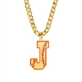Collier hip hop avec pendentif lettre J motif baseball doré et grosse chaîne à maillons - Lettre J