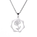 Collana con fiore del mese di nascita in argento con ciondolo a margherita traforato - Colore Acciaio - Crisantemo