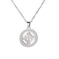 Silver stainless steel Celtic knot necklace with sparkling rhinestone circle pendant - Double Layer Witch Knot with Rhinestone / Steel