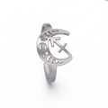 Bague zodiaque ouverte en acier inoxydable argenté avec motif de lune et flèche bohème - Sagittaire / Acier