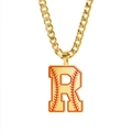 Collier chaîne cubaine dorée avec un pendentif lettre R au design de baseball - Lettre R