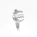 Bague ouverte en acier argenté avec croissant de lune et symbole du Verseau - Verseau / Acier