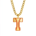 Collier maille cubaine dorée avec pendentif lettre T style baseball émaillé pour femme - Lettre T