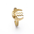 Bague en acier inoxydable doré avec croissant de lune et symbole Verseau ajustable - Verseau / Or