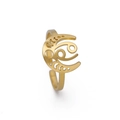 Bague zodiaque ajustable en acier doré avec motif artistique de lune ajouré - Cancer / Or