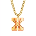 Collier à maille cubaine dorée avec pendentif lettre X au motif de couture de baseball - Lettre X