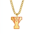 Chaîne cubaine dorée avec pendentif lettre Y et motif de couture de baseball - Lettre Y