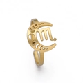 Bague ouverte Scorpion dorée en acier inoxydable poli avec motif lune et zodiaque - Scorpion / Or