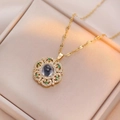 Vintage emerald flower pendant necklace in gold finish with sparkling zircon stones - Emerald Green Flower (X0858)
