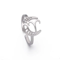 Bague réglable en acier inoxydable argenté avec signe Bélier et phases de lune - Bélier / Acier