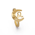 Bague ajustable en acier doré avec croissant de lune et signe du zodiaque Lion - Lion / Or
