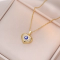 Collier cœur doré avec pendentif œil bleu et cristaux de zircone cubique micro-pave - Collier Œil (X2906)