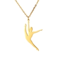 Polished gold gymnast silhouette pendant necklace in stainless steel on white background - Gold-Gymnastics 1