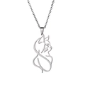Minimalist silver cat pendant necklace in stainless steel with hollow silhouette design - Steel