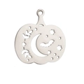Silver hollow pumpkin pendant with moon and bat motifs for Halloween jewelry making - Pendant Only (Without Chain) / Steel