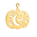 Golden hollow pumpkin charm with moon and bat details for Halloween jewelry making - Pendant Only (Without Chain) / Gold