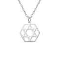 Zilveren roestvrijstalen ketting met geometrische holle zeshoekige davidster hanger - Staalkleur