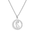 Silver round necklace with sparkling zircons and镂空pregnant mother silhouette - Pregnant Mother Style / Steel