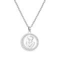 Silver round mother and child pendant necklace with clear zircon stones in steel - Maternal Love / Steel