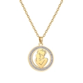Gold mother and child silhouette necklace with clear zircon pavé halo setting - Maternal Love / Gold