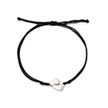 Adjustable black woven bracelet with silver double baby footprints charm pendant - Black Cord (Steel Charm) / Steel