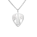 Silver guitar pick pendant necklace with musical note cutout in stainless steel - Steel