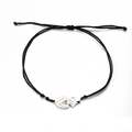 Zilveren moeder en baby hart bedel met zwart gevlochten koord armband voor dames - Moeder en Kind Omhelzing (Stijl 2) / Staal/Zwart Koord